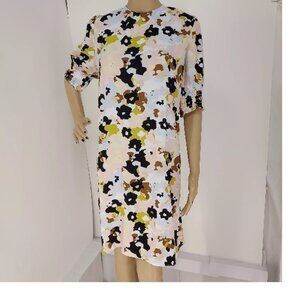 LOFT MULTI FLORAL 3/4 SHORT SLEEVES CARRIER CASUAL SHIFT DRESS: 14 NWT